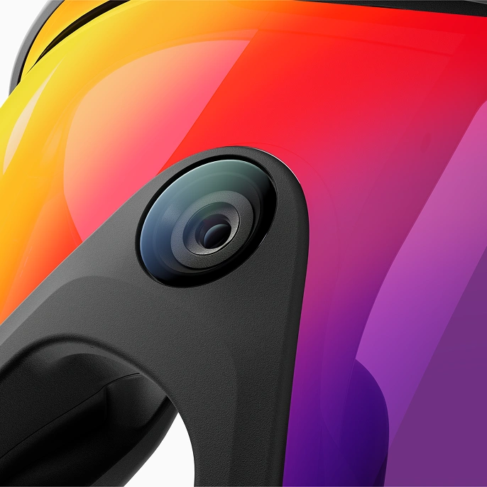 Close-up of the camera on the Oakley Meta glasses.