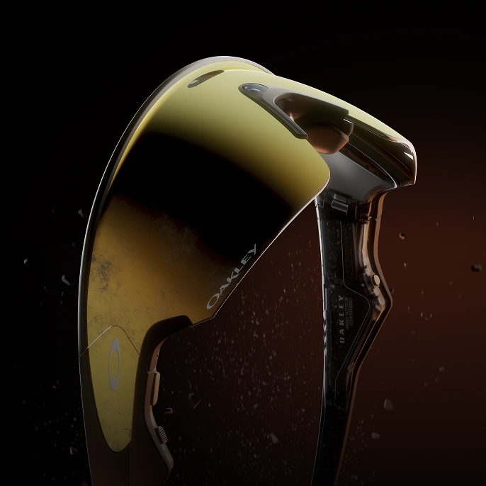 Close up of Oakley Meta glasses with yellow lens